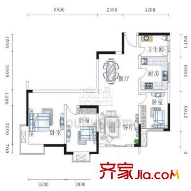 北岸新洲戶型圖A-1/A-2棟,5號樓,6號樓 3室2廳2衛(wèi)1廚