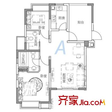 九地北岸明珠 2室 戶型圖