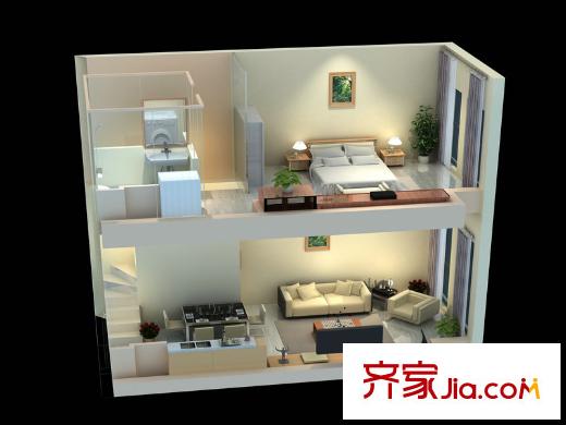 中航MyTOWN一期高層躍層A戶型 1室1廳1衛(wèi)1廚