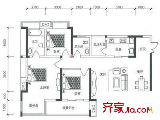 九地北岸明珠 3室 戶型圖