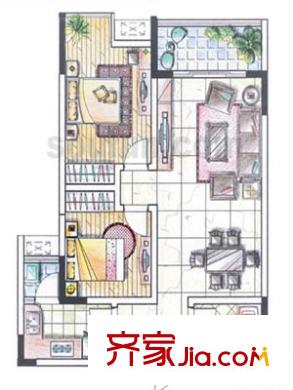 九地北岸明珠 2室 戶型圖