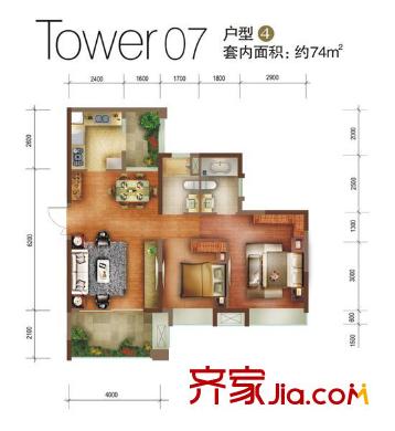 重慶天地雍江苑戶型圖戶型圖 2室2廳2衛(wèi)1廚