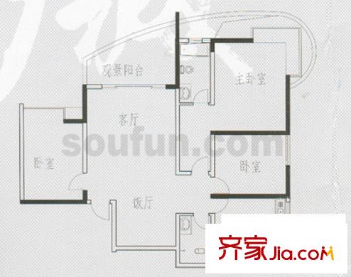 嘉韻山水城戶型圖A型 3室2廳2衛(wèi)1廚