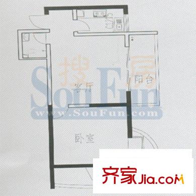 嘉韻山水城戶型圖D2型 1室1廳1衛(wèi)1廚