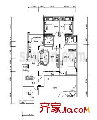 金科東方王榭戶型圖12棟A1 4室2廳2衛(wèi)1廚