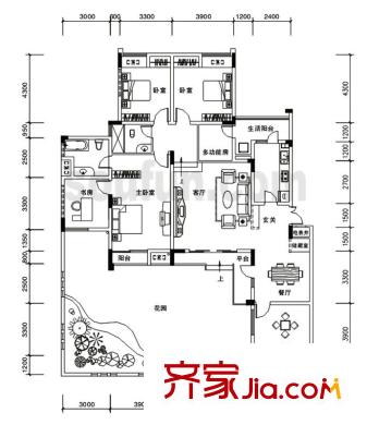 金科東方王榭戶型圖12棟B-1 6室2廳2衛(wèi)1廚