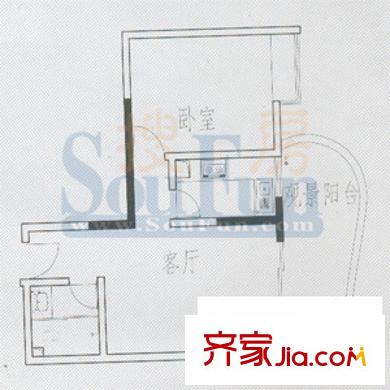 嘉韻山水城戶型圖E型 1室1廳1衛(wèi)1廚