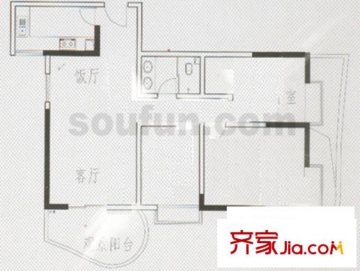 嘉韻山水城戶型圖G型 3室2廳1衛(wèi)1廚