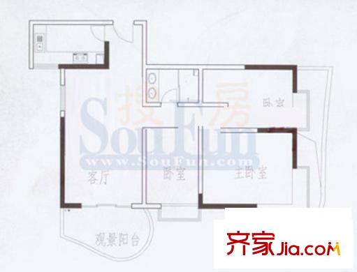 嘉韻山水城戶型圖G 3室2廳1衛(wèi)1廚