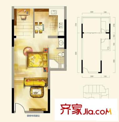 長帆江岸公館戶型圖一期A1棟標(biāo)準(zhǔn)層12號(hào)房 1室1廳1衛(wèi)1廚
