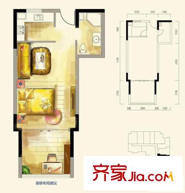 長(zhǎng)帆江岸公館戶型圖一期A1棟標(biāo)準(zhǔn)層10號(hào)房 1室1廳1衛(wèi)1廚