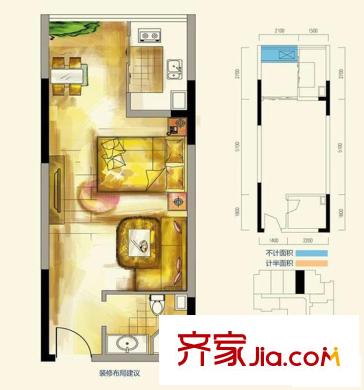長(zhǎng)帆江岸公館戶型圖一期A1棟標(biāo)準(zhǔn)層6號(hào)房、A2棟7號(hào)房 1室1廳1衛(wèi)1廚