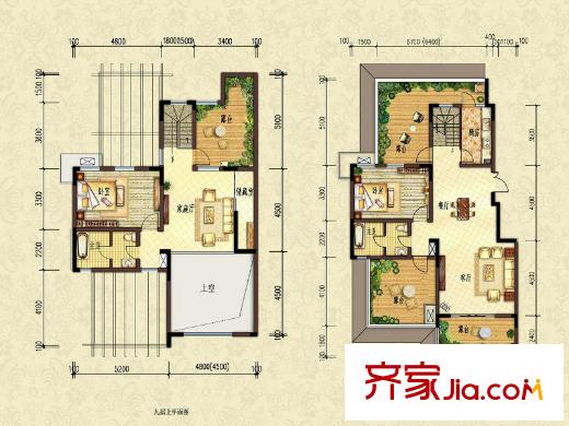 洋豐圣喬維斯一期洋房2/10/11/12/13號樓躍層B5戶型 2室3廳2衛(wèi)1廚