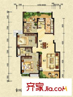洋豐圣喬維斯一期洋房2/10/11/12/13號樓標(biāo)準(zhǔn)層B4戶型 3室2廳2衛(wèi)1廚