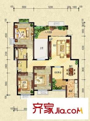 洋豐圣喬維斯一期洋房3-8號樓標(biāo)準(zhǔn)層A4戶型 3室2廳2衛(wèi)1廚