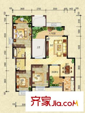 洋豐圣喬維斯一期洋房3-8號樓標(biāo)準(zhǔn)層A3戶型 3室2廳2衛(wèi)1廚