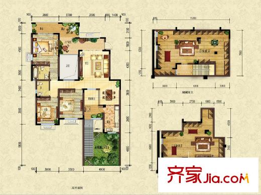 洋豐圣喬維斯一期洋房3-8號樓躍層A2戶型 3室2廳2衛(wèi)1廚