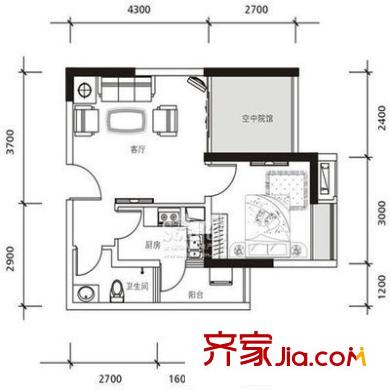 加州花園 1室 戶型圖