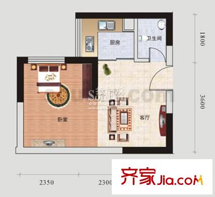 蘭波紅城麗景戶型圖B-2 1室1衛(wèi)1廚
