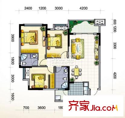 奧林匹克花園戶型圖戶型圖 3室2廳2衛(wèi)1廚