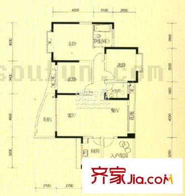 華宇西城麗景A區(qū)戶型圖2單元3號房4-12層 3室2廳2衛(wèi)1廚