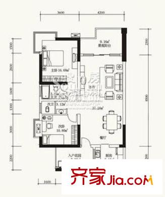 卓越美麗山水戶型圖3號樓1號房 2室2廳2衛(wèi)1廚