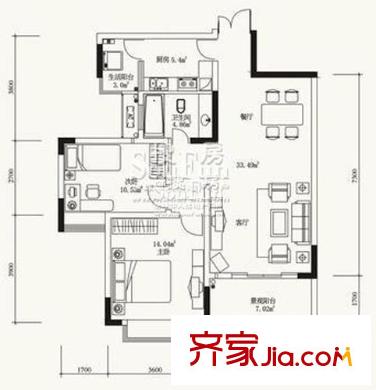 卓越美麗山水戶型圖1號樓2單元2（3）號房 2室2廳1衛(wèi)1廚