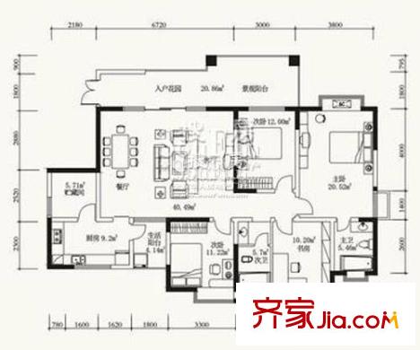 卓越美麗山水戶型圖3號樓3號房 4室2廳2衛(wèi)1廚