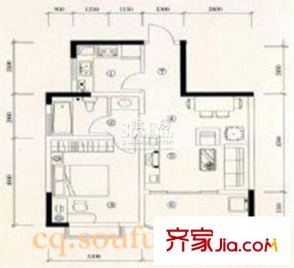 卓越美麗山水戶型圖戶型圖 1室2廳1衛(wèi)1廚