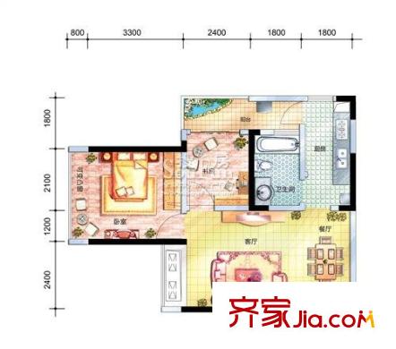 隆鑫國際戶型圖3棟可變戶型做書房 1室2廳1衛(wèi)1廚