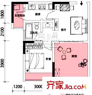 隆鑫國際戶型圖D5 1室1廳1衛(wèi)1廚