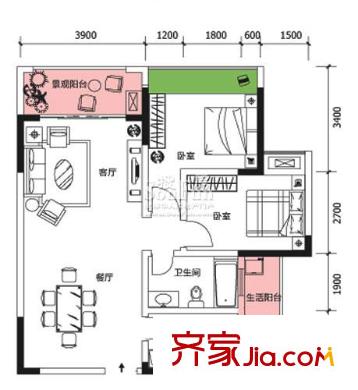 隆鑫國際戶型圖二期 6棟4號房 2室2廳1衛(wèi)1廚