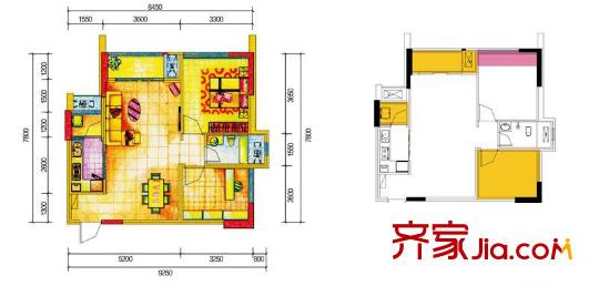 大城小愛戶型圖A戶型A6 2室2廳1衛(wèi)1廚