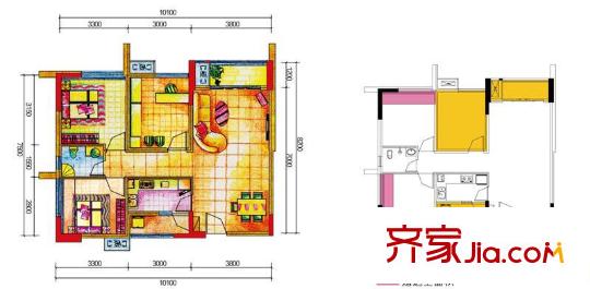 大城小愛戶型圖A戶型A4 3室2廳1衛(wèi)1廚
