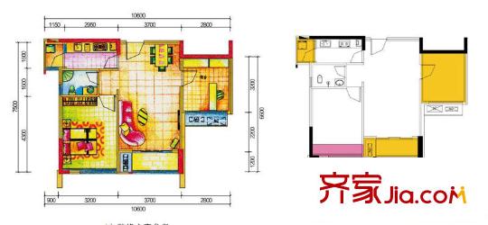 大城小愛戶型圖A戶型A3 2室2廳1衛(wèi)1廚