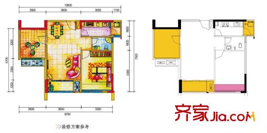 大城小愛戶型圖A戶型A2 2室2廳1衛(wèi)1廚