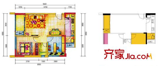 大城小愛戶型圖A戶型A7 2室2廳1衛(wèi)1廚