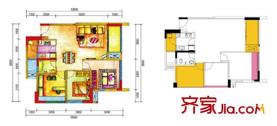 大城小愛戶型圖A戶型A1 3室2廳1衛(wèi)1廚