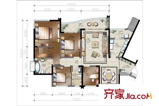 棕櫚泉悅江國(guó)際一期4、5號(hào)樓標(biāo)準(zhǔn)層D戶型 4室2廳2衛(wèi)1廚
