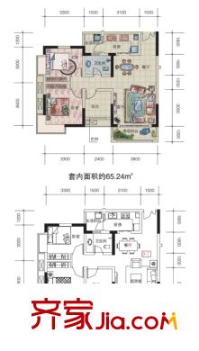 建工錦繡華城戶型圖一期1/10/11號樓標(biāo)準(zhǔn)層D-1戶型 2室2廳1衛(wèi)1廚