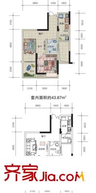 建工錦繡華城戶型圖一期1/10/11號樓標(biāo)準(zhǔn)層D-3戶型 1室2廳1衛(wèi)1廚