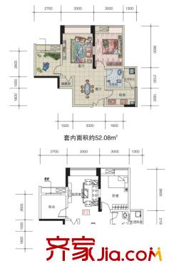 建工錦繡華城戶型圖一期1/10/11號樓標(biāo)準(zhǔn)層D-2戶型 1室2廳1衛(wèi)1廚
