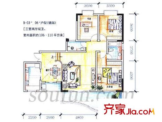 升偉新天地戶型圖戶型圖 3室2廳2衛(wèi)1廚