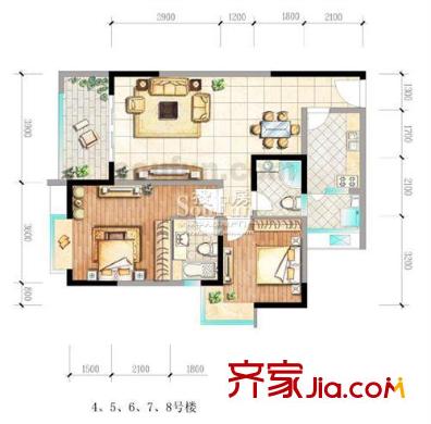 升偉新時(shí)空二期戶型圖4、5、6、7、8樓 2室2廳2衛(wèi)1廚