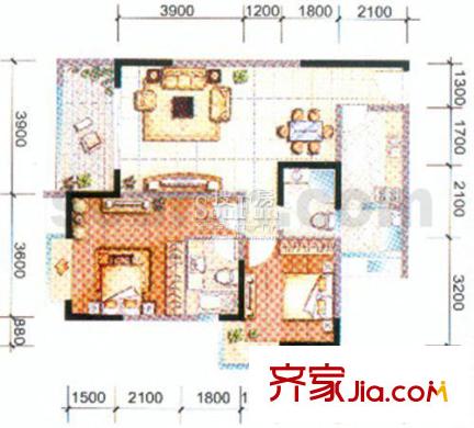 升偉新時(shí)空二期戶型圖E型 2室2廳2衛(wèi)1廚