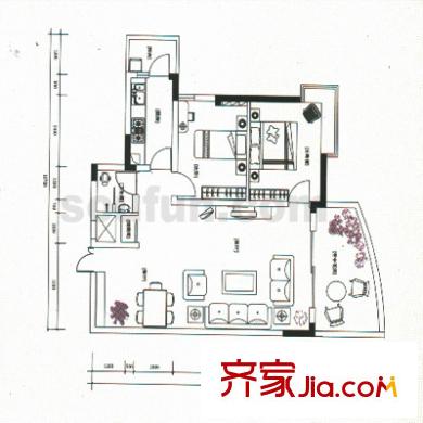 伴山名都戶型圖D4戶型 2室2廳2衛(wèi)1廚