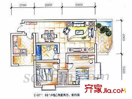 升偉新天地戶型圖戶型圖 2室2廳1衛(wèi)1廚