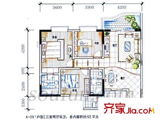 升偉新天地戶型圖戶型圖 3室2廳2衛(wèi)1廚