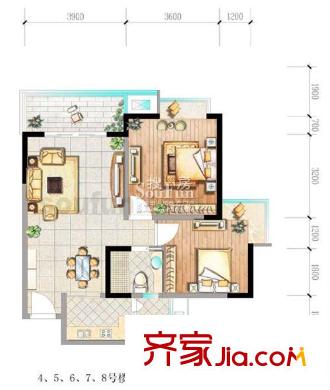 升偉新時(shí)空二期戶型圖4、5、6、7、8樓 2室2廳1衛(wèi)1廚
