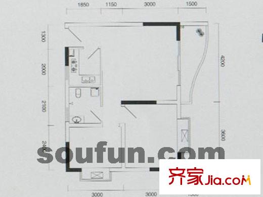 建工新康橋戶型圖平層A戶型 1室1廳1衛(wèi)1廚